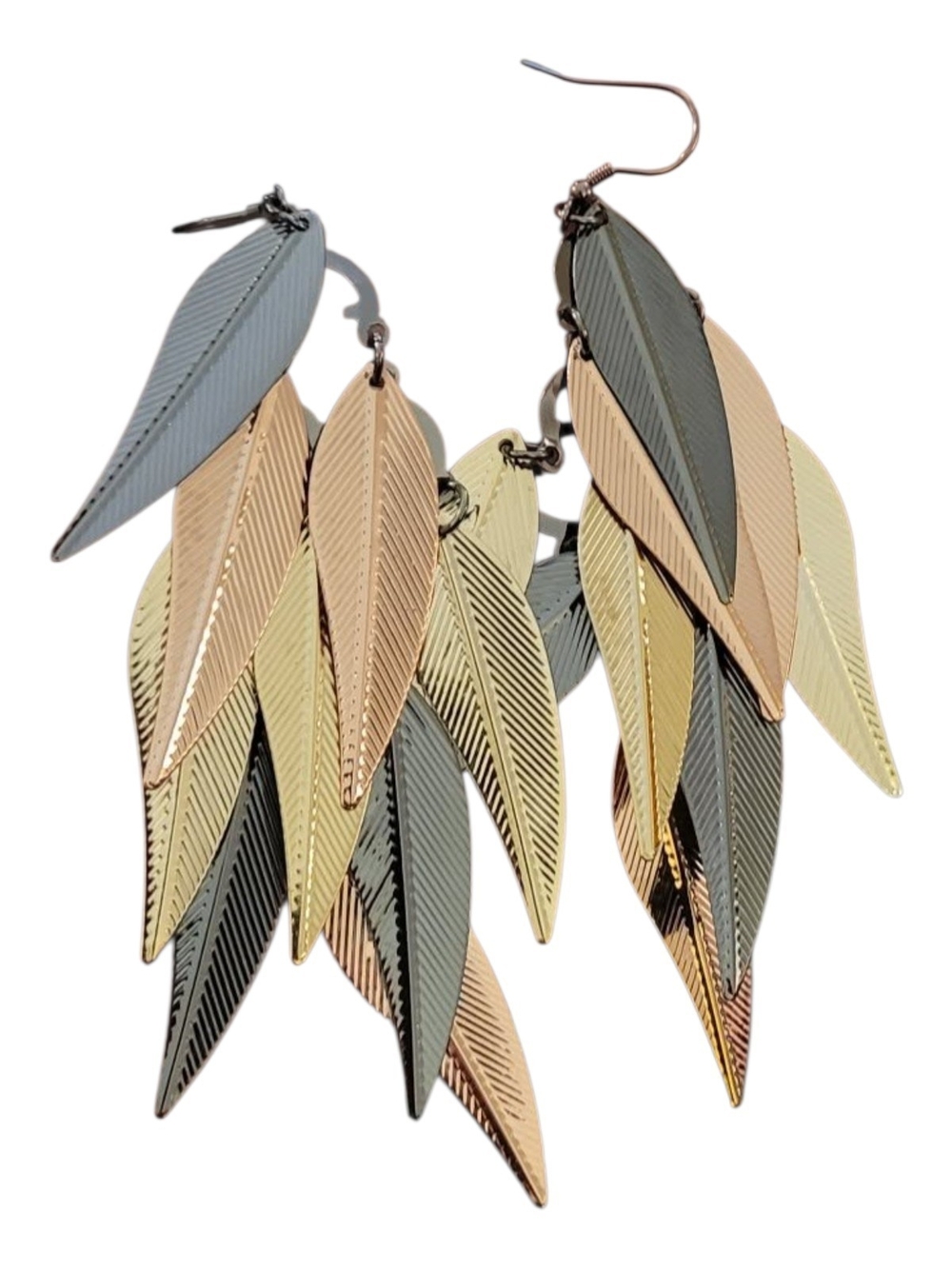 Multi-Tone Leaf Cluster Dangle Earrings